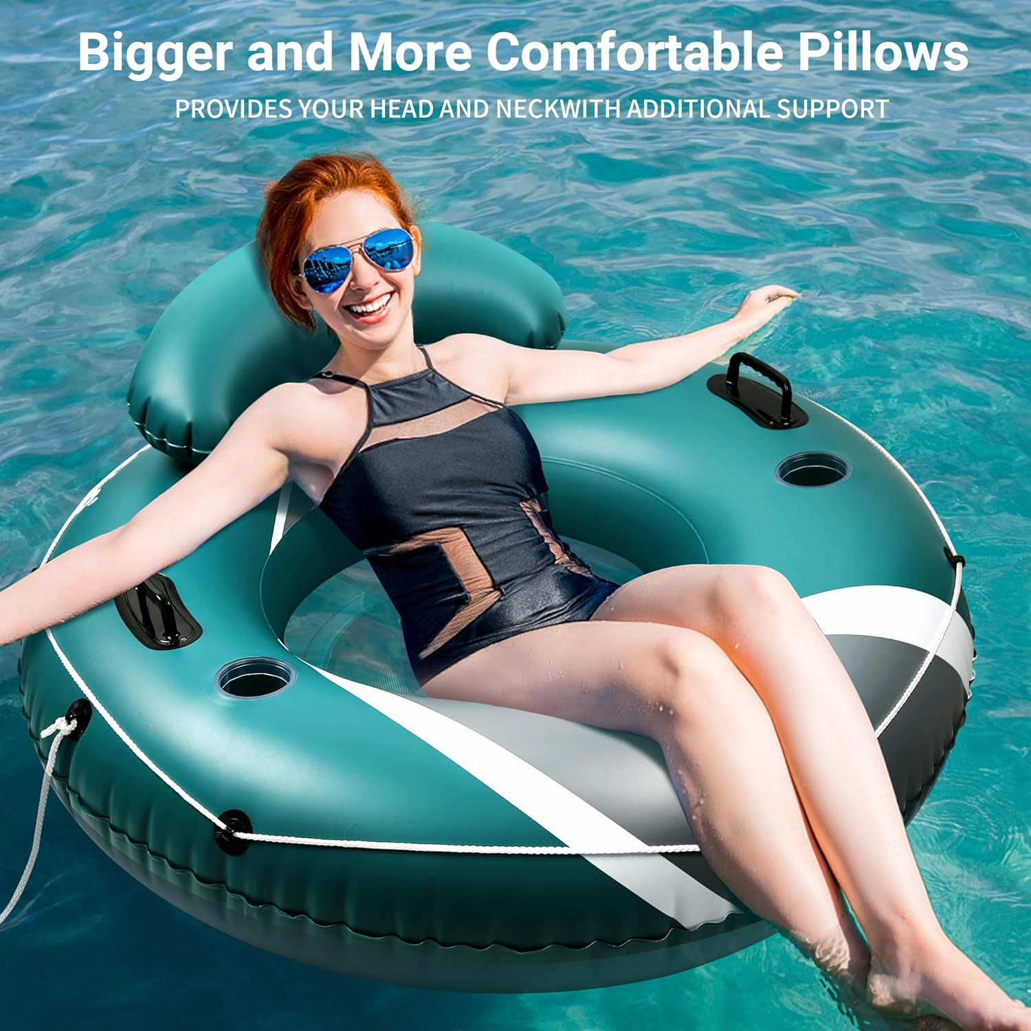 Pool Floats Adult, Lake Floats for Adults Heavy Duty, Water Floats for Adults, River Run I Sport Lounge with Headrest, 53" Diameter, 2 Cup Holders/2 Heavy-Duty Handles image number 5