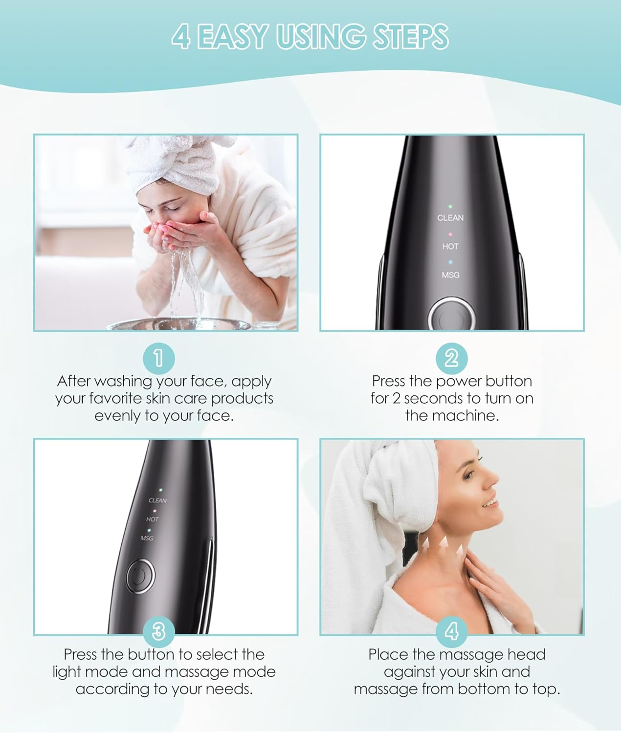 ELISHINE 7 Color Neck Face Massager - Facial Massager Tool for Skin Care at Home, Vibrating Face Massager with Thermals, Galvanic Machines Black - Bright White image number 7