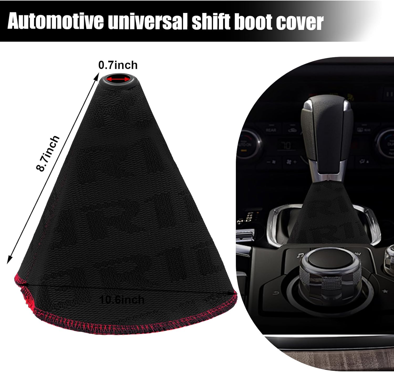 Car Shift Knob Dust Cover, Shift Boot Cover, Hyper Fabric Manual/Automatic Shifter Shift Boot Cover, Gear Shift Knob Cover for Protection & Decor(Black) image number 5