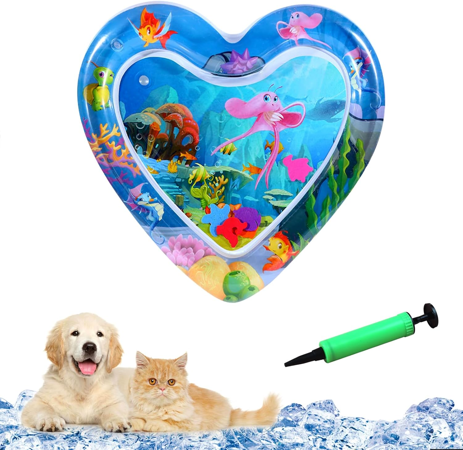 Water Mat Cat, Water Sensory Play Mat Cat Thickened Water Play Mat Cat Aquarium Themes Pet Play Water Sensor Play Mat with Fish Cool and Comfortable for Pets image number 2