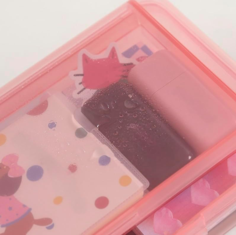 Pencil Case Box, Light Pink Double Layer Large Capacity Plastic Pencil Boxs, Clear Hard Pen Case Snap-Tight Lid,Storage Art Craft Box Marker Offices School Supplies (Pink, One Size) image number 4