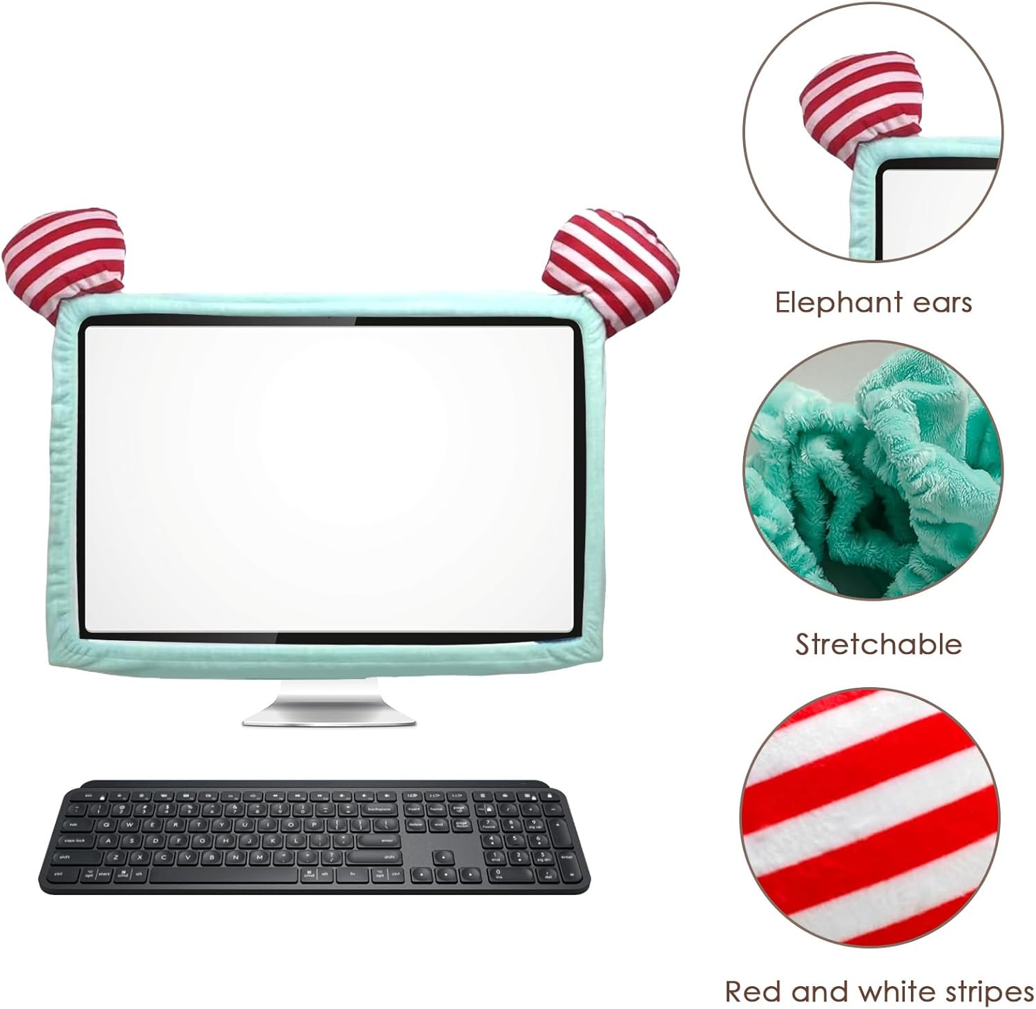 Reignsword Lovely Computer Monitor Cover, 20''-29'' Cute Striped Elastic Monitor Dust Cover, TV LCD Screen Monitor Decoration for Tablet (Green) image number 1