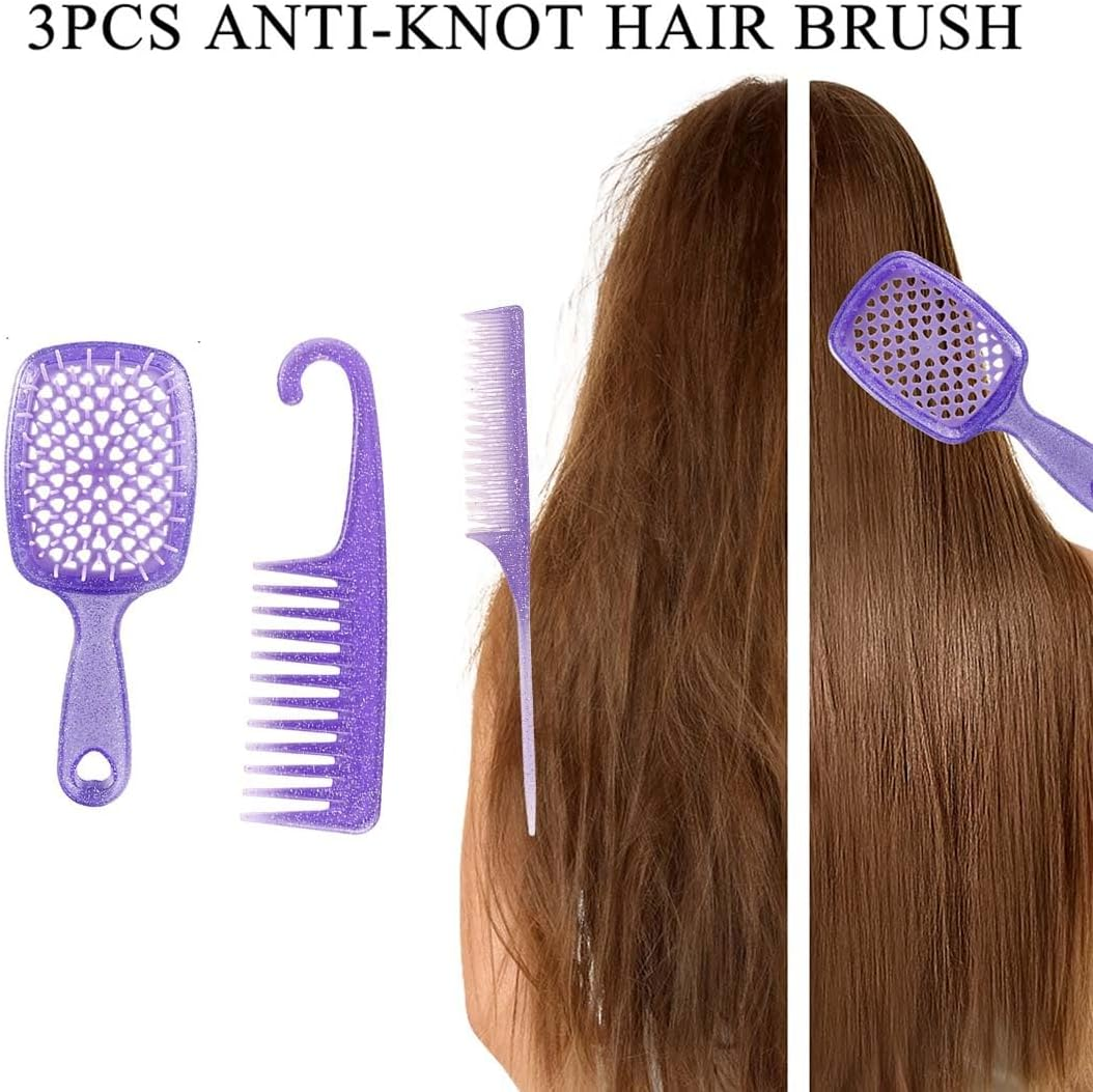 SULIUDAJI Set of 3 Curling Comb, Hair Styling Comb, Massage Comb, Wide Tooth Comb, Hair Comb Made of Carbon Fibre, Anti-Static, Heat Resistant Wide Tooth Comb, with Hook Handle, for Curls and Long image number 4