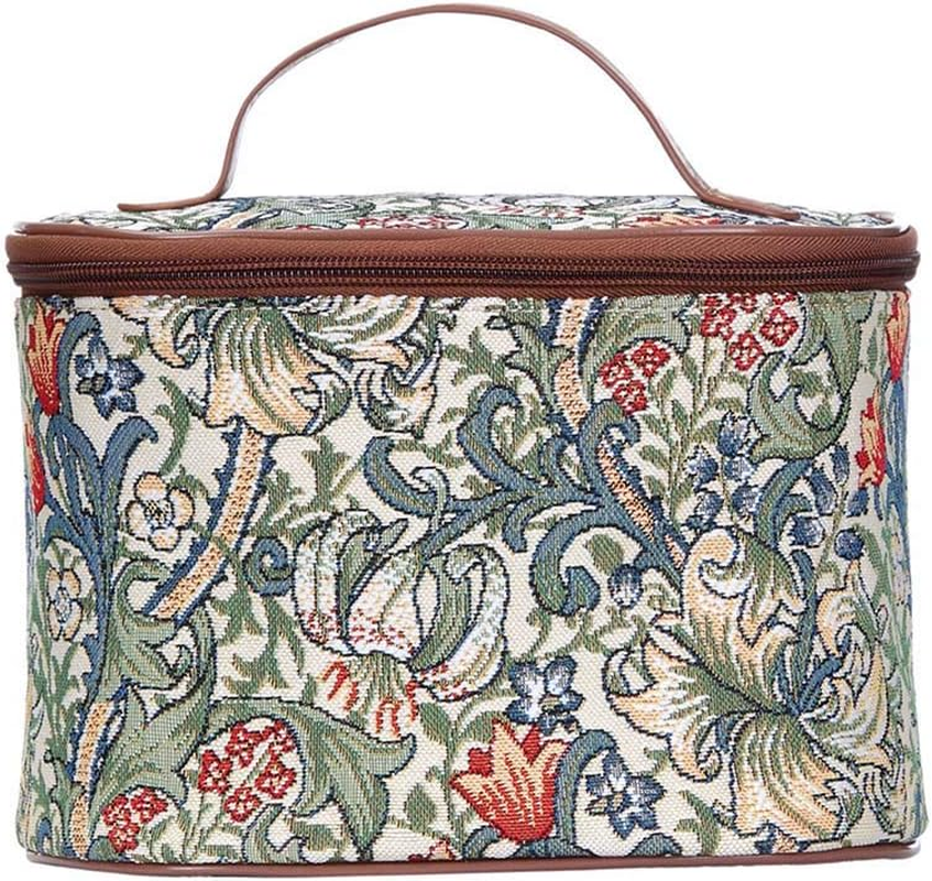 Signare Tapestry Cosmetic Make up Toiletry Travel Vanity Bag Case in William Morris Golden Lily (TOIL-GLILY)
