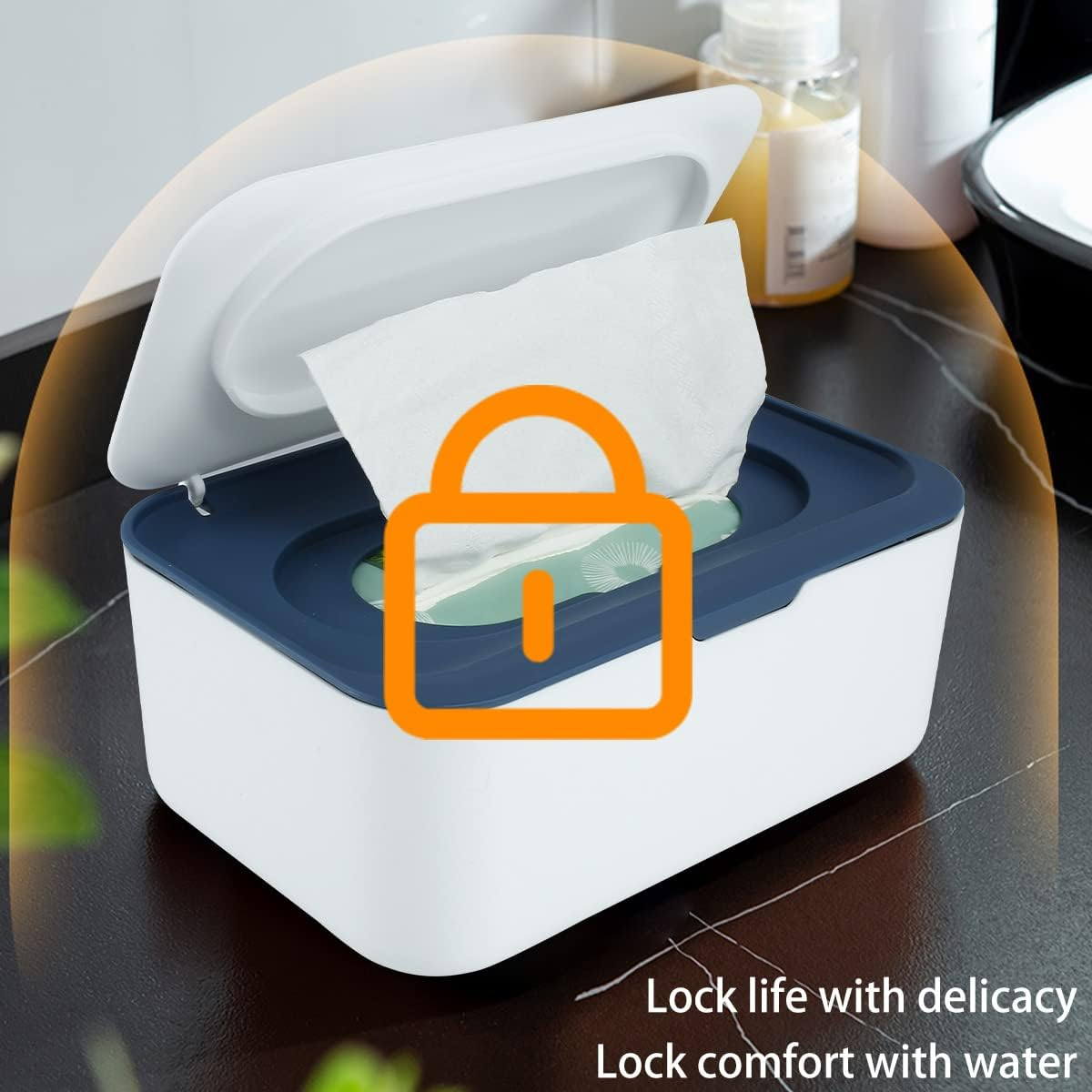 Wipes Dispenser Keeps Wipes Fresh Baby Wipe Holder Sealing Refillable Wipe Container Dustproof Tissues Wipes Case with Lids for Home Bedroom Nursery Room Car Office Bathroom (Dark Blue) - Dark Blue image number 5