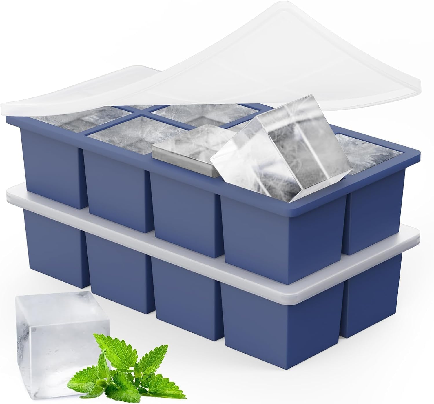 Large Ice Cube Trays, Big Silicone Ice Cube Trays 2Inch - Huge Square Ice Cubed Tray for Drink，2Pcs (Blue)