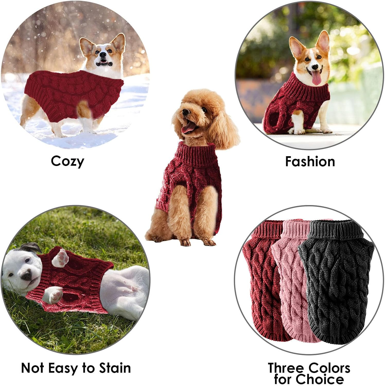 LASIEYO Dog Jumper, Small Dogs, Turtleneck Knitted Jumper, Winter Warm Dog Jumper, Pet Warm Jumper for Small Dogs (M) image number 6