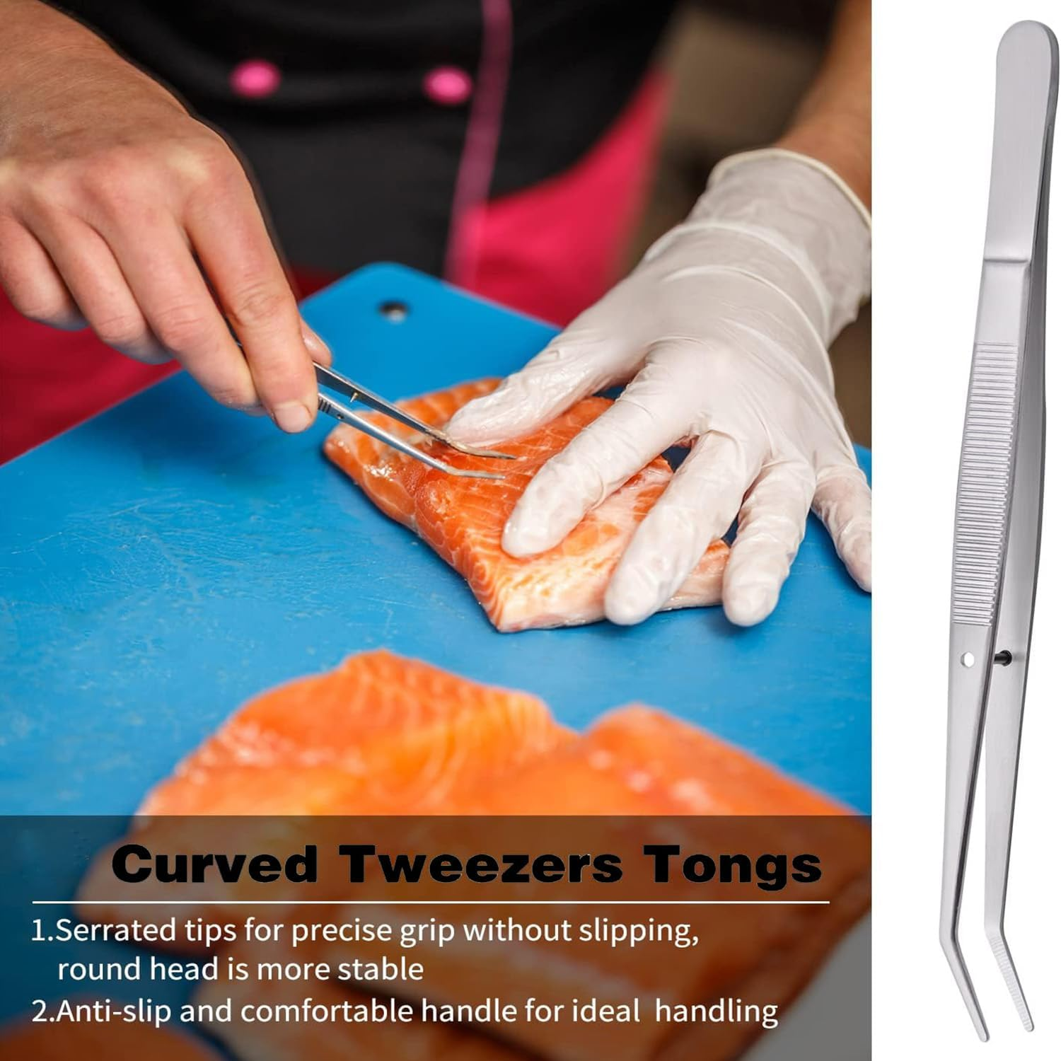 Wzenclave 6-Piece Stainless Steel Fine Tipped Needle-Nose Pliers Cooking (12" & 6.3") Cooking Tweezer Tongs Set Professional Chef-Grade Kitchen Tweezers image number 4