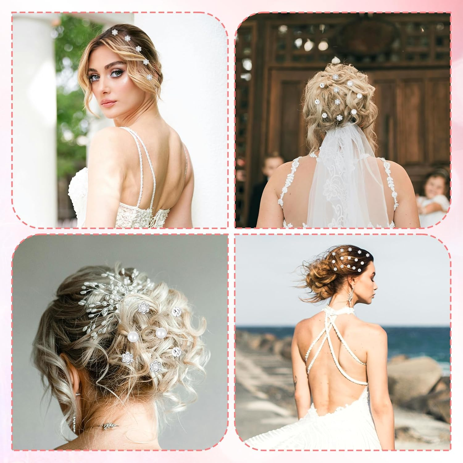 60 Pcs Gems Rhinestone Twister Hair Studs Set, Diamond Spiral Pearl Flower Jewels Hair Pins Silver Rhinestone Hairpin Coil Decorative Accessories for Bridal, Bridesmaid Wedding Party (3 Styles) image number 1