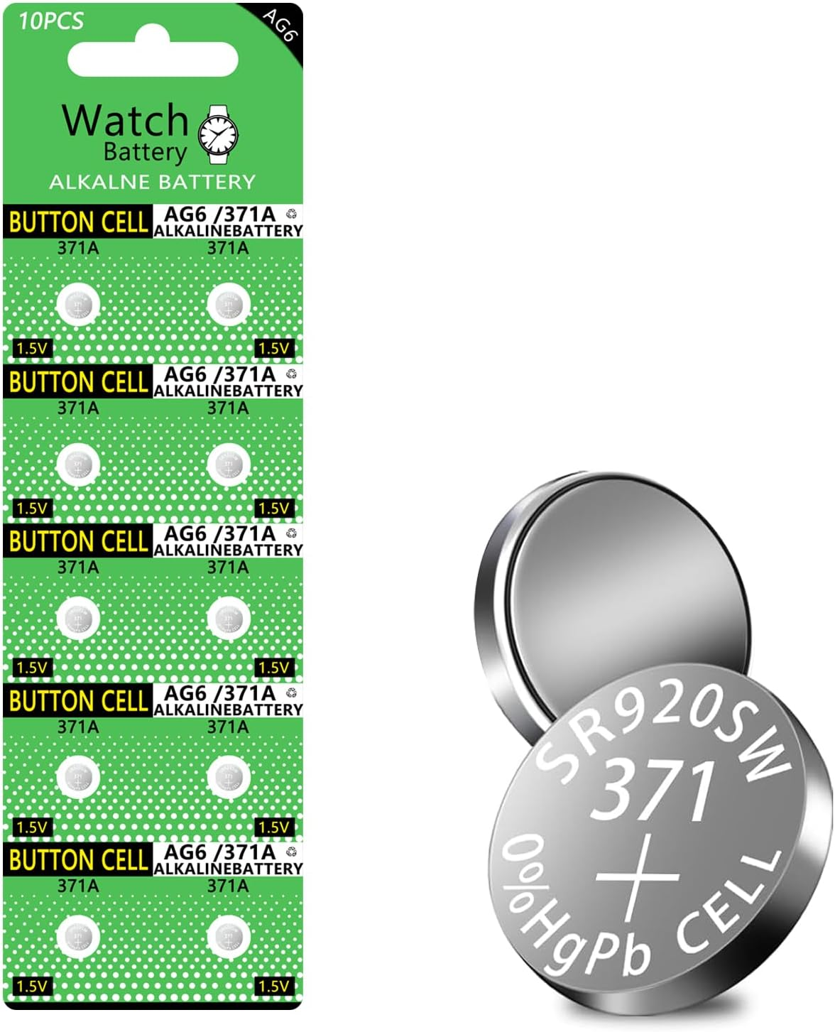 10Pack SR920SW Batteries Button Cell Pack 371 SR920SW Watch Battery AG6 1.5 Volt Battery Long-Lasting Alkaline Battery 27A image number 2