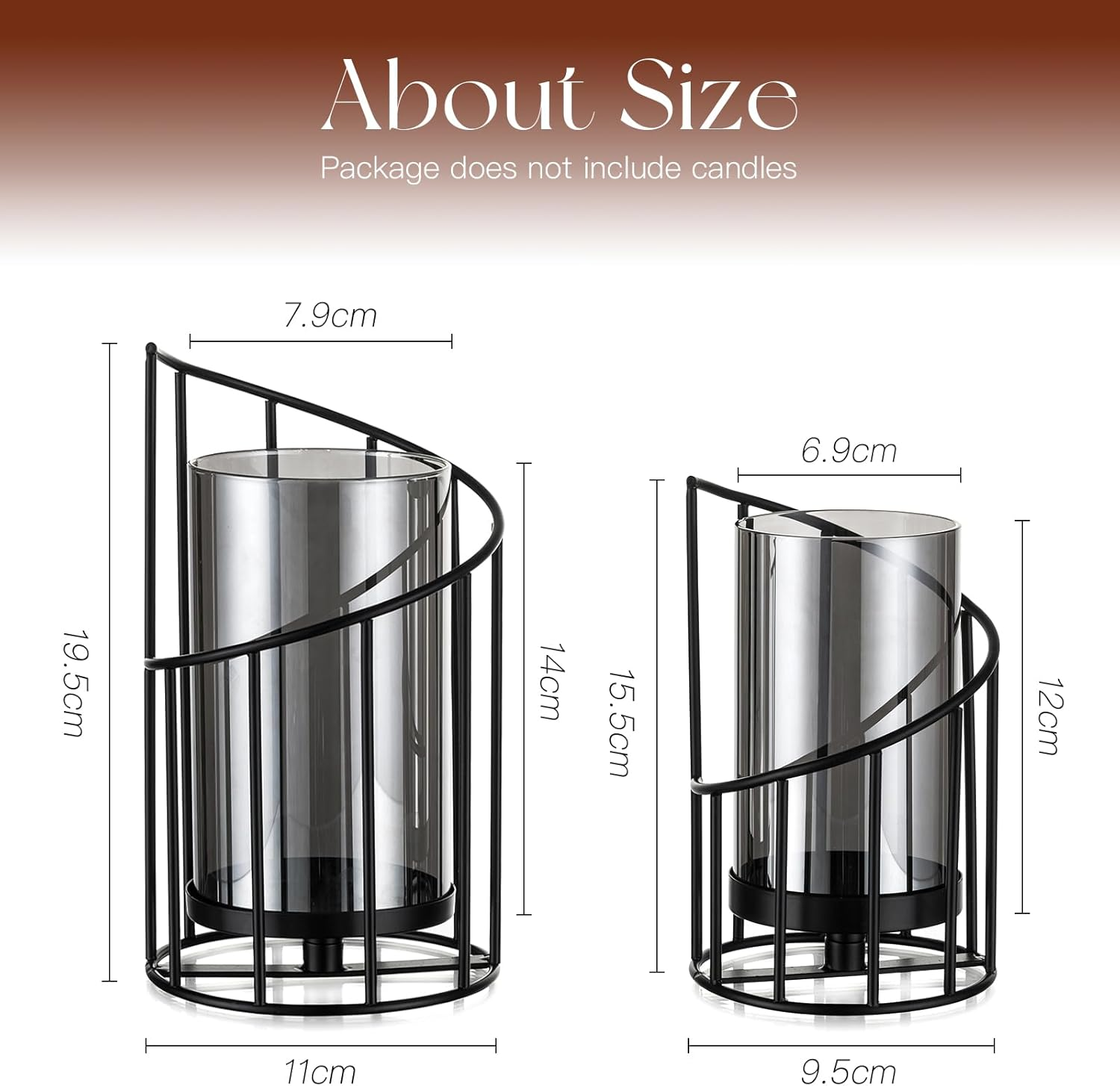 Staymoment Lantern Black Decorative Modern: Set of 2 Candle Holders Metal Lantern Outdoor Candle Holder Table Decoration Living Room Bathroom Garden Lanterns Outdoor and Indoor for Pillar Candle - Black image number 2