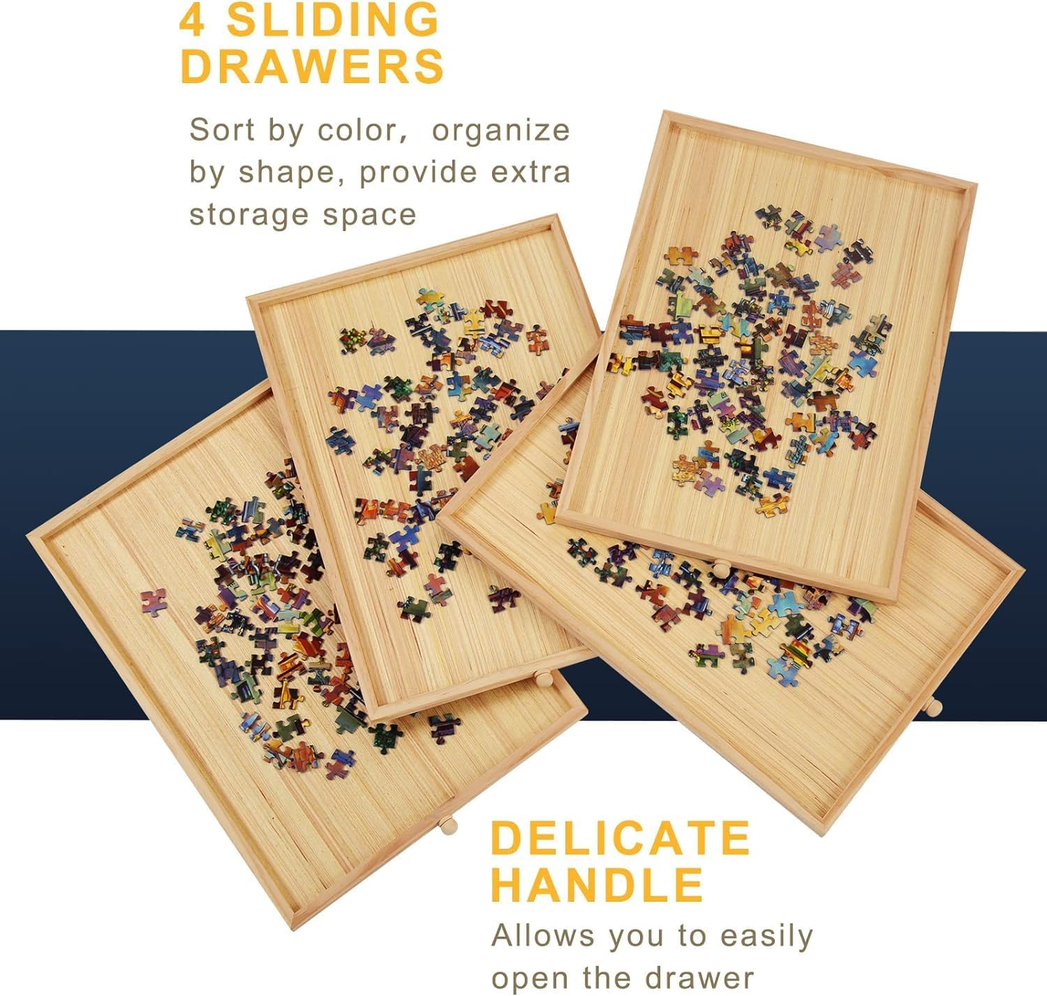 TEAKMAMA 1500 Piece Wooden Jigsaw Folding Puzzle Board, Puzzle Table with Legs and Protective Cover, 34&rdquo; X 26.3&rdquo; Jigsaw Puzzle Board with 4 Drawers & Cover, Portable Puzzle Tables for Adults - Natural image number 2