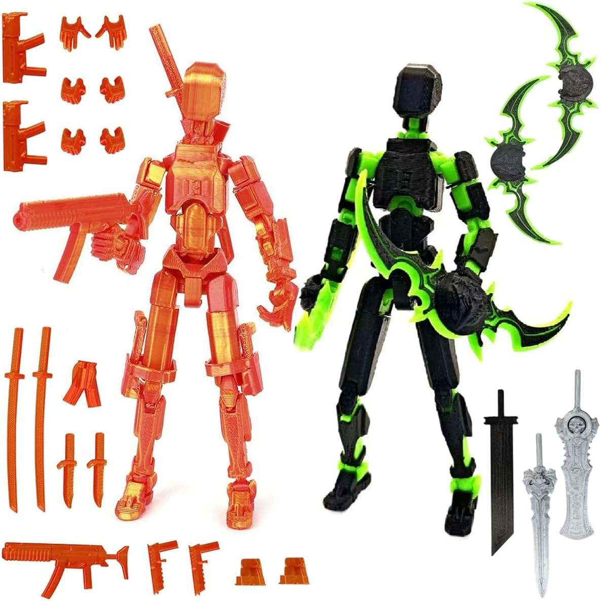 PEKOIU T13 Action Figure Set (Assembly Completed) - 3D Printed Multi-Jointed Desktop Decorations for Game Lovers (Green/Rose Gold) image number 1