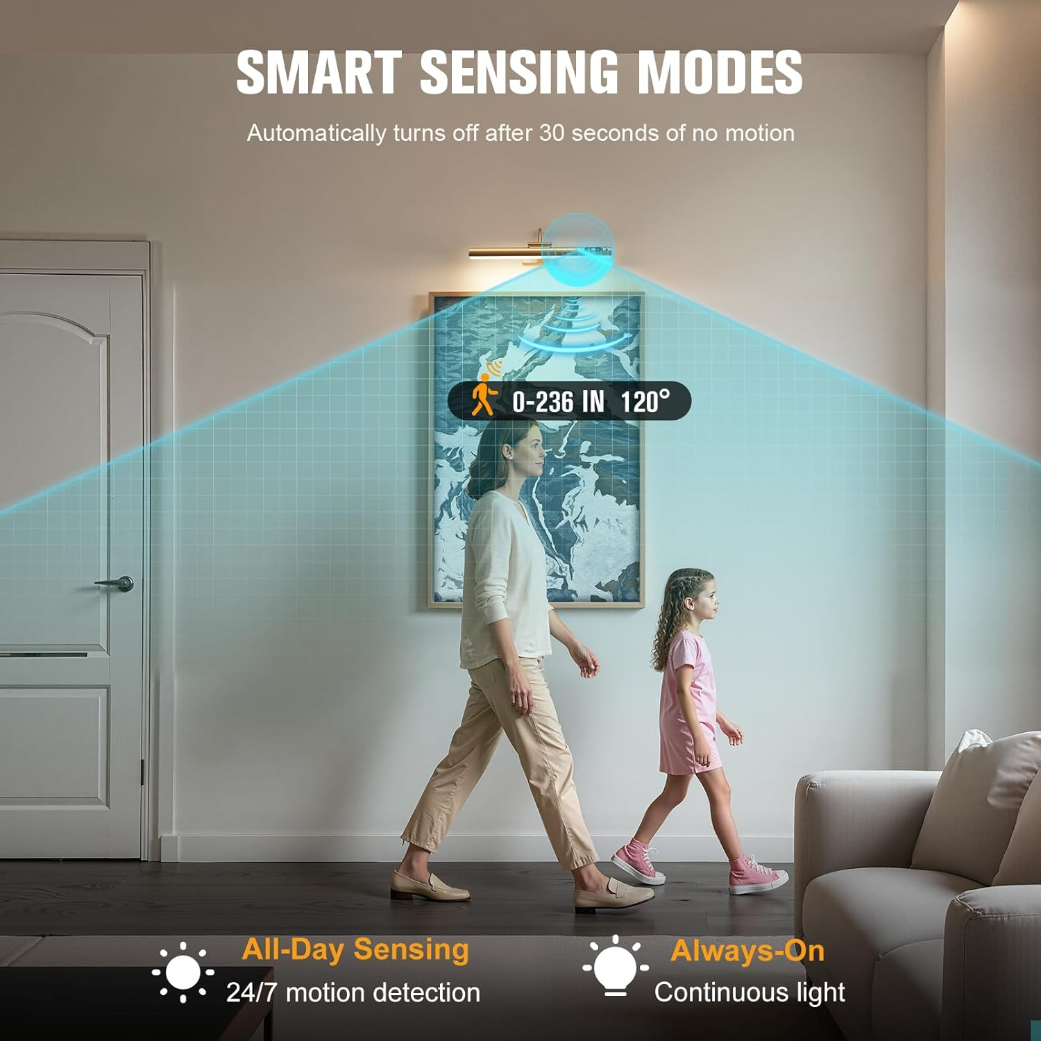 15.7'' Picture Lights for Wall with Motion Sensor, 9000Mah Rechargeable Battery Operated Poster Lights for Paintings, Portraits, Wall Decor, Gold image number 1