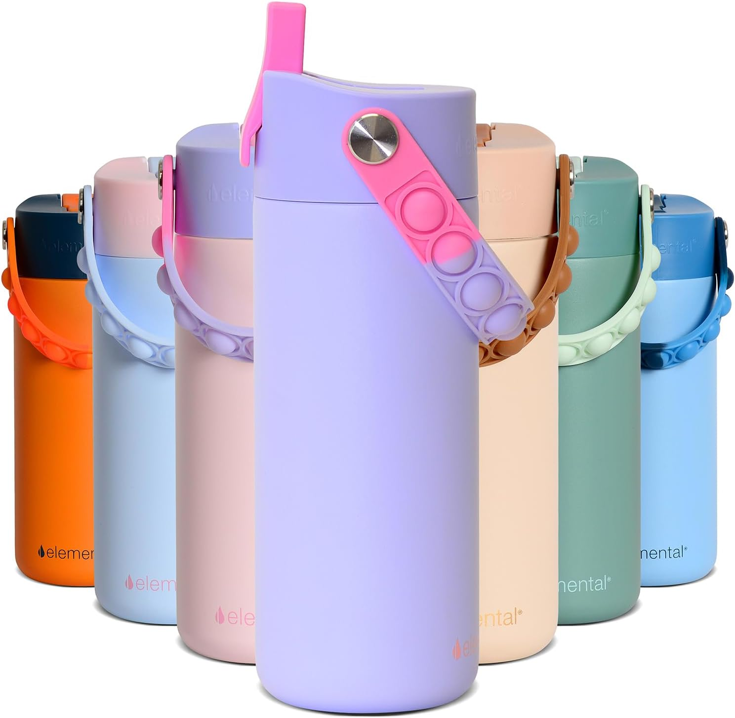 Elemental Insulated Kids Water Bottle, Stainless Steel Bottle with Straw Lid & Stress Reliever Pop-It Handle, Leak-Proof Bottle for School, Travel & Sports, 530Ml Unicorn Magic