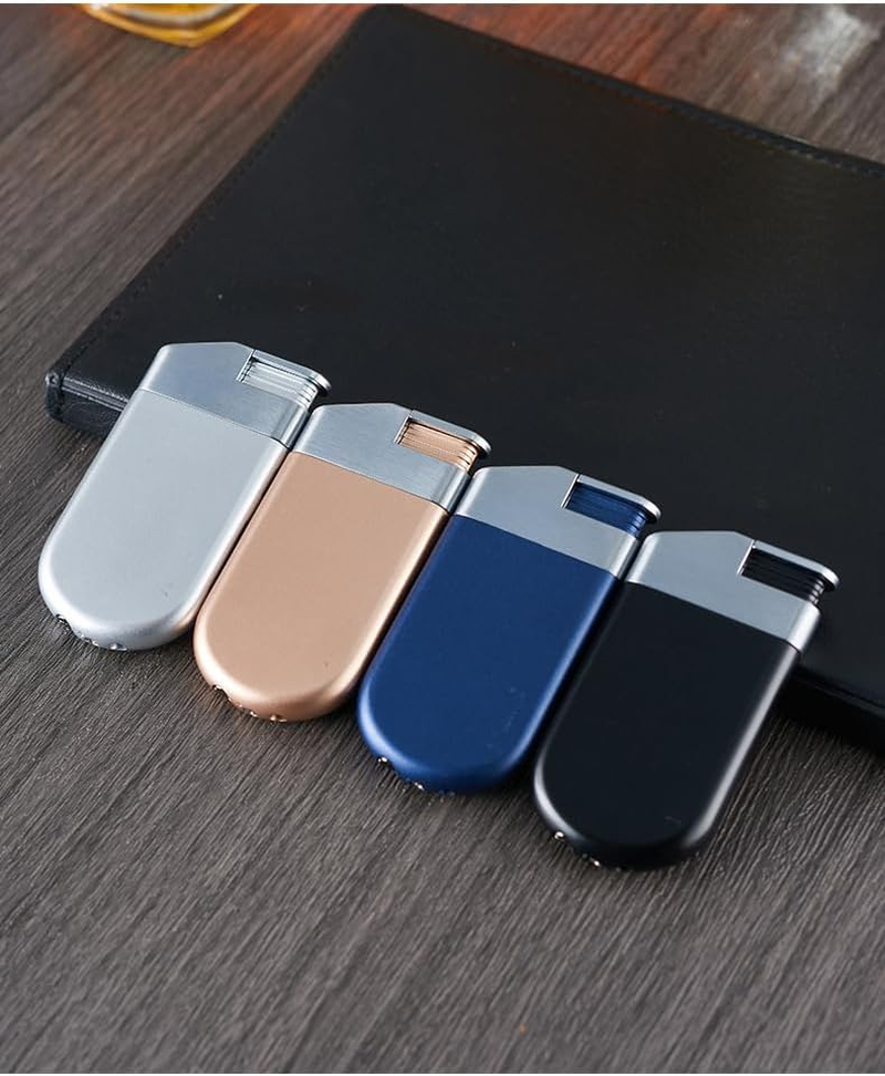 Oblique Flame Refillable Windproof Lighter Metal Visible Gas Tank Lighter,Adjustable Flame Intensity Butane Lighter, Compact Wind-Resistant Cigar Lighter, Ideal Gift(No Gas) (Black & Rose Gold) image number 4