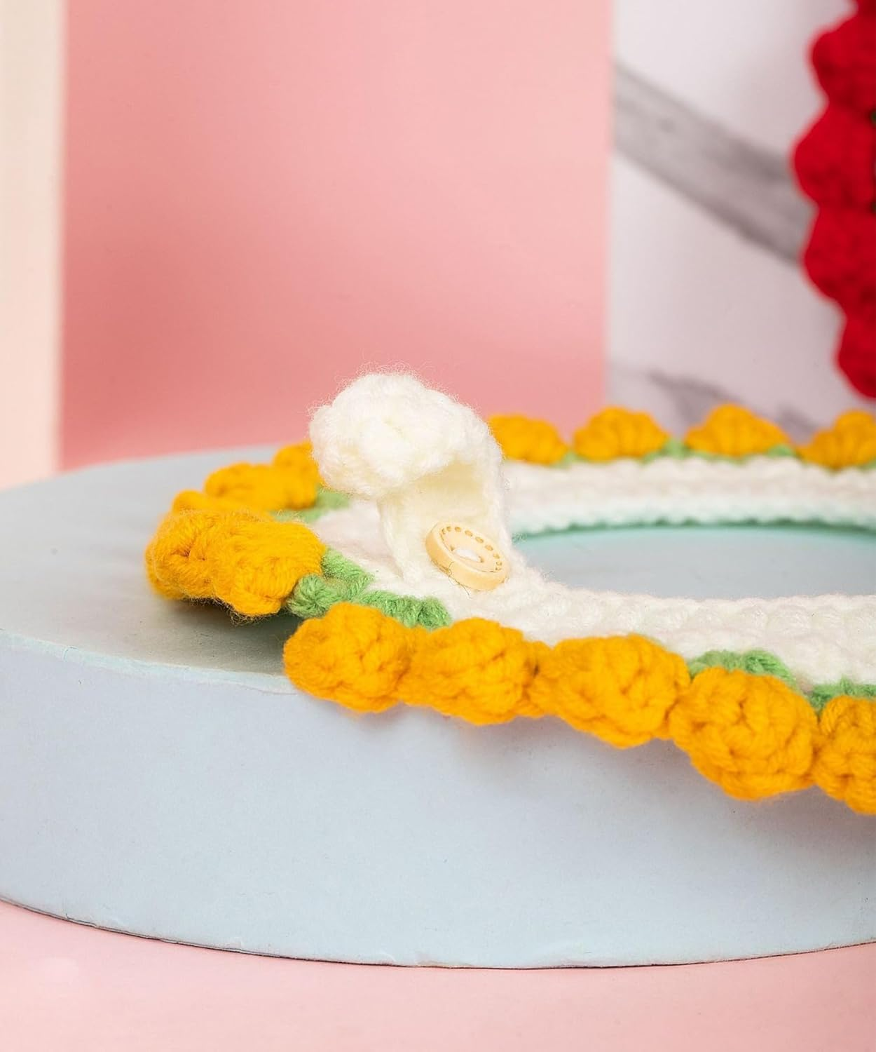 Knit Pet Collar, Pet Collar, Cute, Knit, Flower, Necklace Accessory, for Cats, Cute, Flowers, SNS, Cute, for Pets, Neck Circumference 5.5-7.9 Inches (14-20 Cm), Soft and Lightly Knitted Collar image number 1