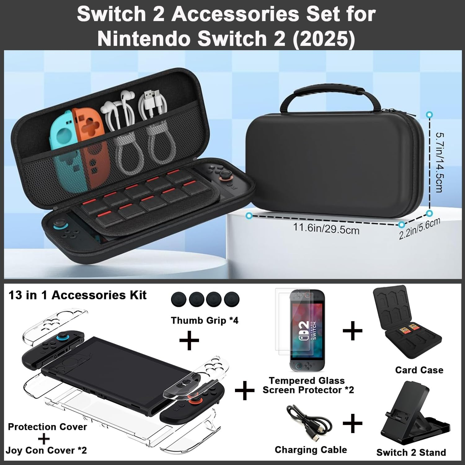 Switch 2 Accessories Set for Nintendo Switch 2 (2025),Portable Switch Accessories Bundle Carry Case & Protective Case Cover, Screen Protector,Thumb Grip Green,Stand & Card Case image number 6