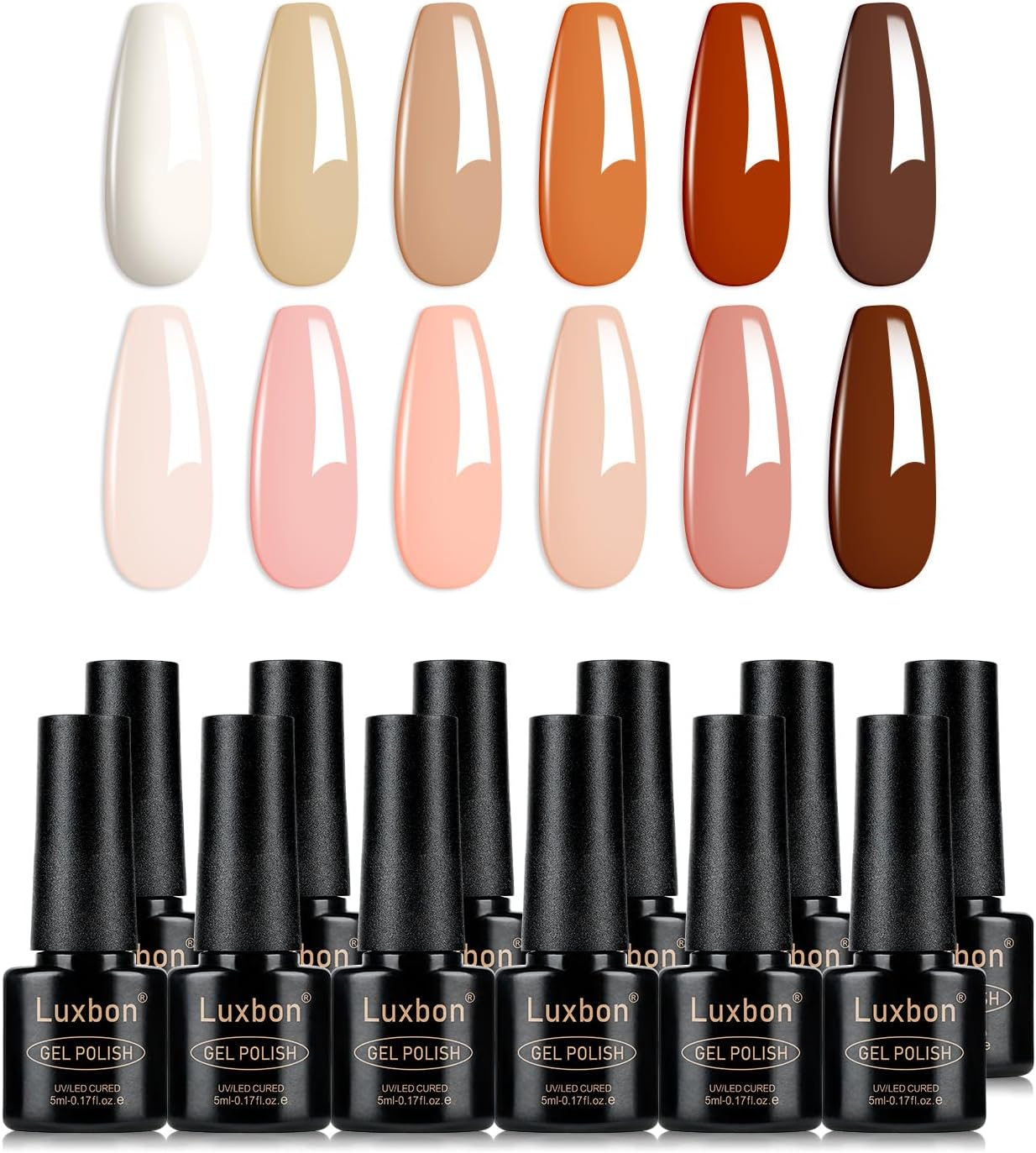 Luxbon 12 Pcs Gel Nail Polish Set - Fall Colour Set Long Lasting Autumn Gel Polish, Uv Led Soak off Nail Art Designs Manicure Kit 013 image number 5