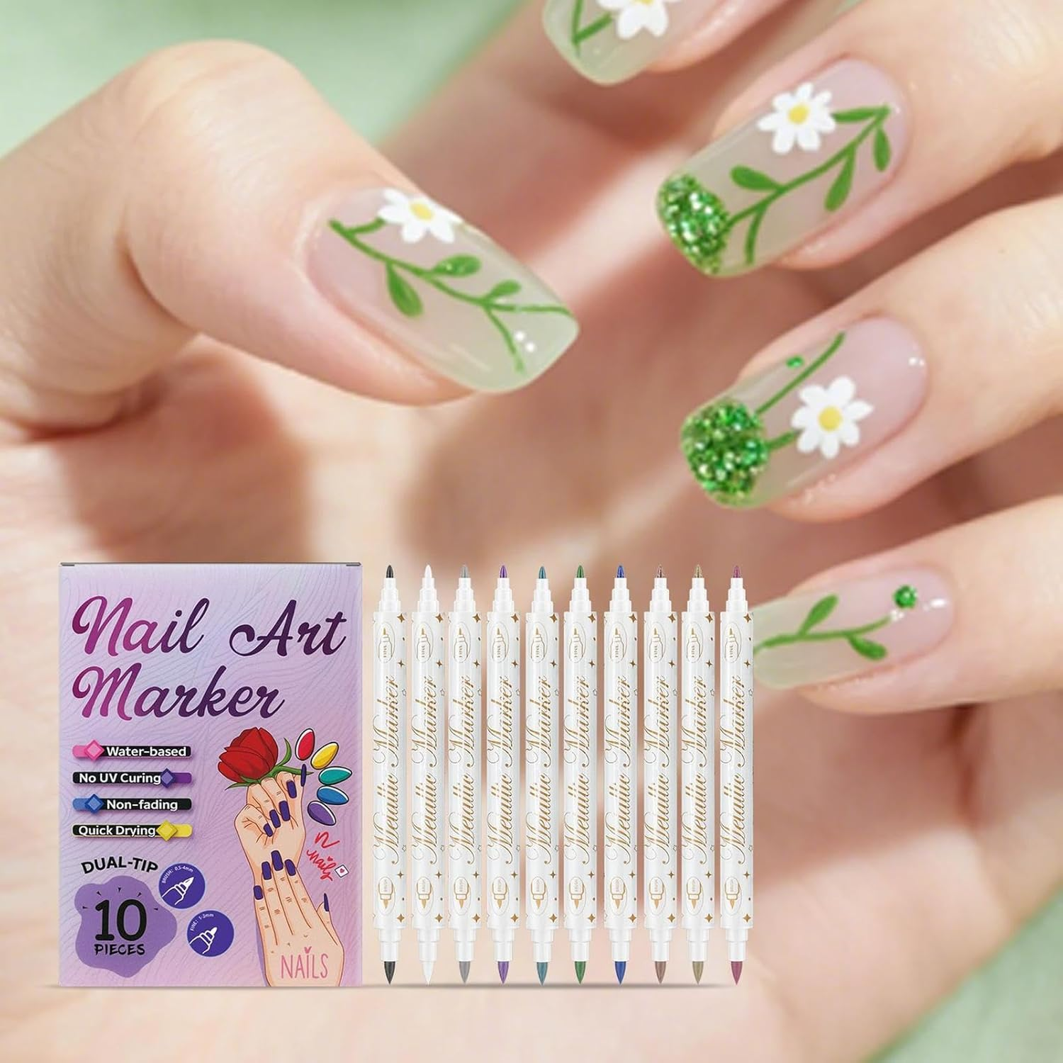 Jsnwernb Nail Polish Markers, 10 Colors Quick Dry Long Lasting Manicure Tools, Kids Nail Paint Pens, for Girls Women Teens Mothers Practice Professional Salon Home Party Holiday Summer Spring image number 3