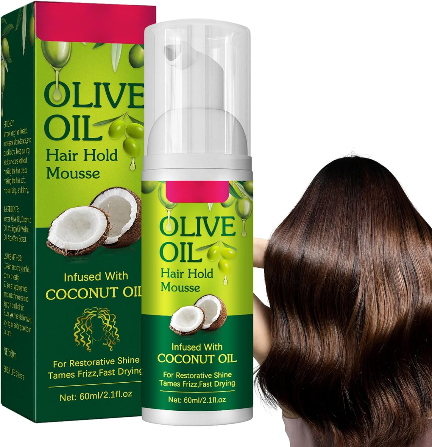 Moisturising Hair Mousse with Olive Oil - Anti-Frizz Styling Foam | Gives Shine, Controls Frizz and Provides Long Lasting Hold | Suitable for Braids, Waves and Wigs | Lightweight, P image number 2