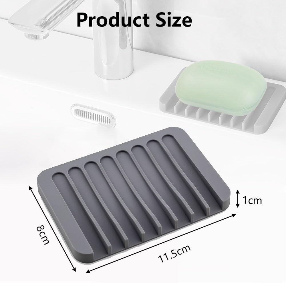 Vekol Self Draining Soap Dishes 2PCS Silicone Soap Holder Waterfall Drainer Soap Saver, Sponge Holder, Dish Soap Tray for Shower, Bathroom, Kitchen, Bath Tub, Razor (White+White) - Camo+Camo image number 5