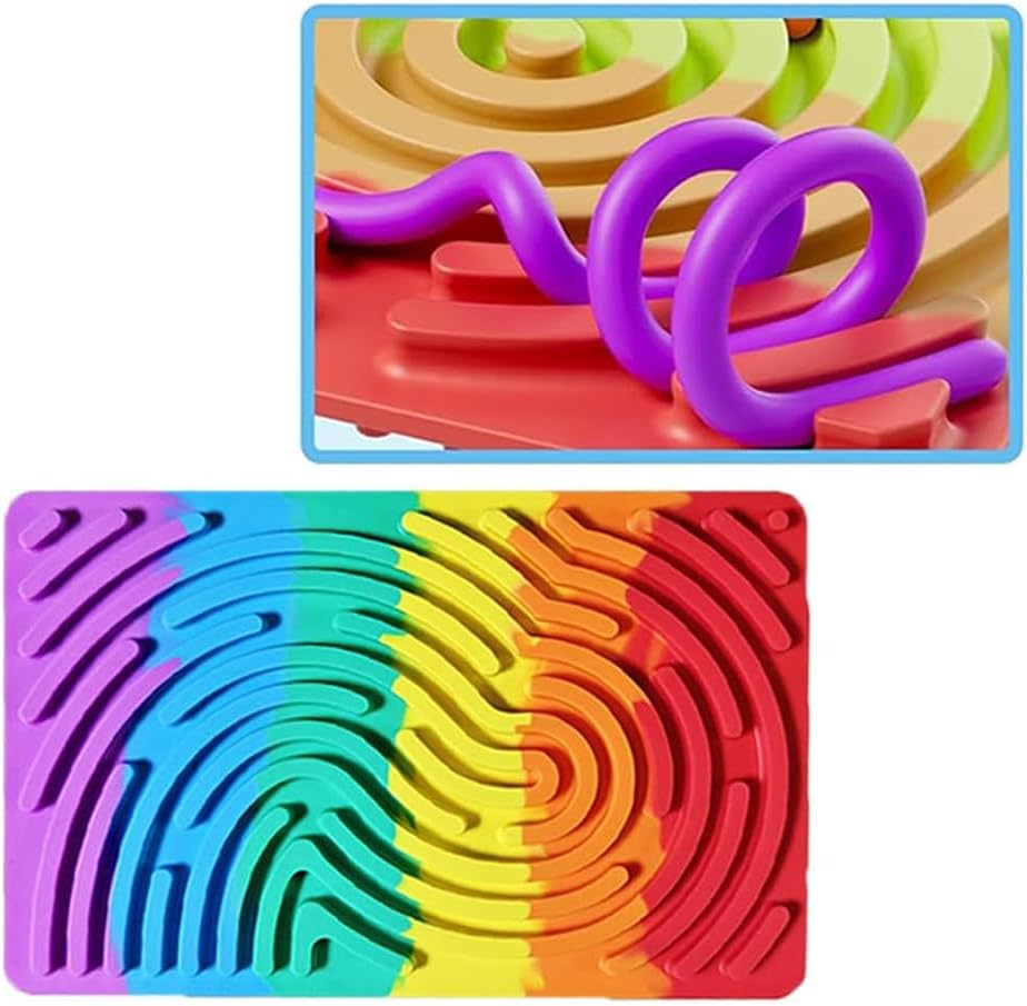 Sensory Activity Board - Double-Sided Silicone Fidget Toy for Anxiety & ADHD Relief, Autism Sensory Board with 11 Textured Strings,Calming Focus Tool (Rainbow) - Rainbow image number 5