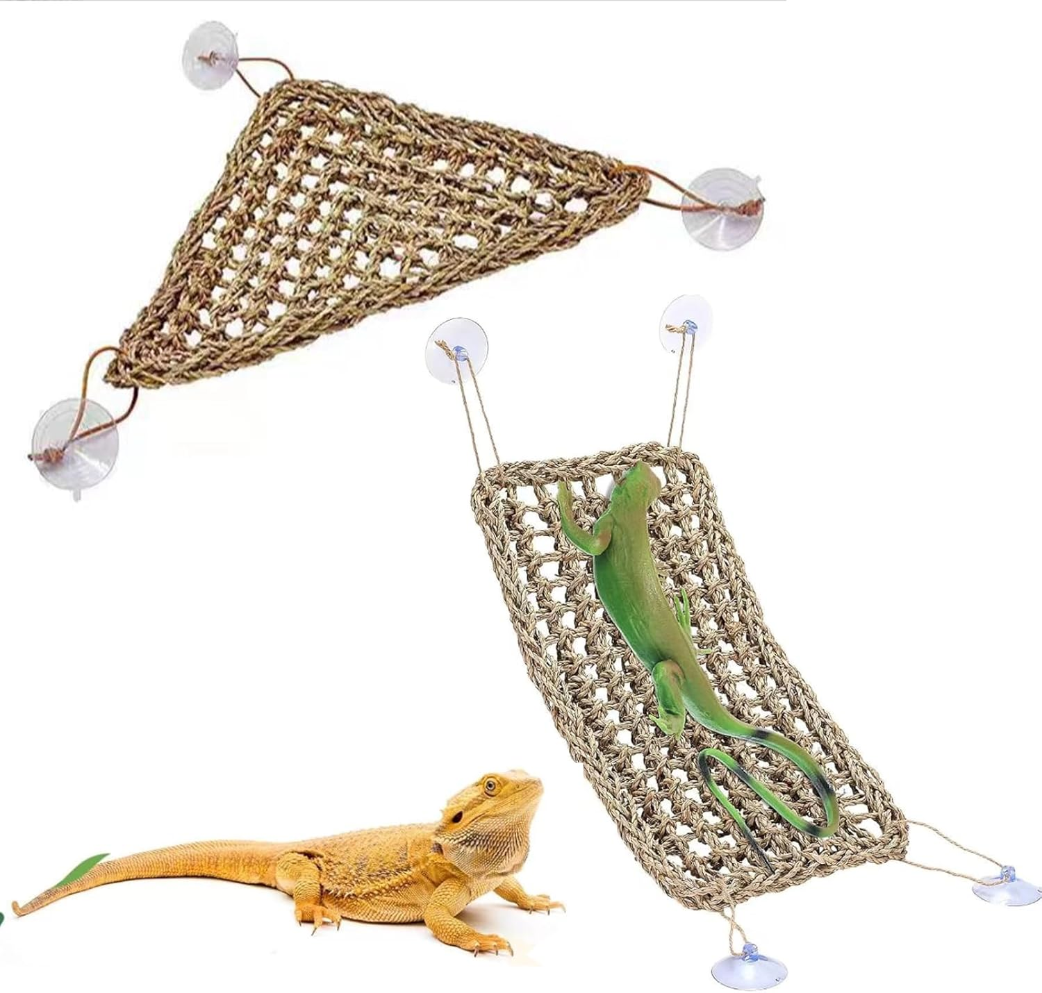 SUSOO 2 Pcs Bearded Dragon Hammock for Reptile Lounger Climbing Toys with Suction Cups, Climbing Wall Gecko Toys, Amphibians Tank Accessories for Lizard Hammock,Geckos and Lizards (40X20Cm & 20X28Cm) image number 1