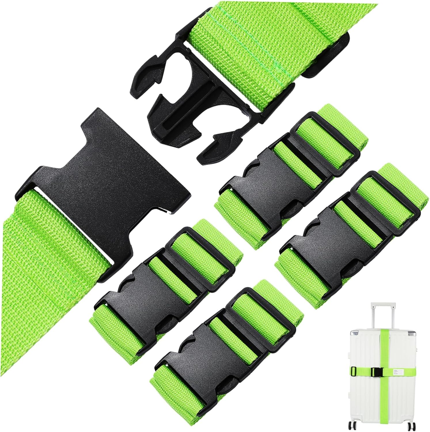 OSALADI 4Pcs Adjustable Luggage Straps Fluorescent Green Polypropylene Fiber Suitcase Belts for Secure Travel Bag Bundling and Easy Identification image number 5