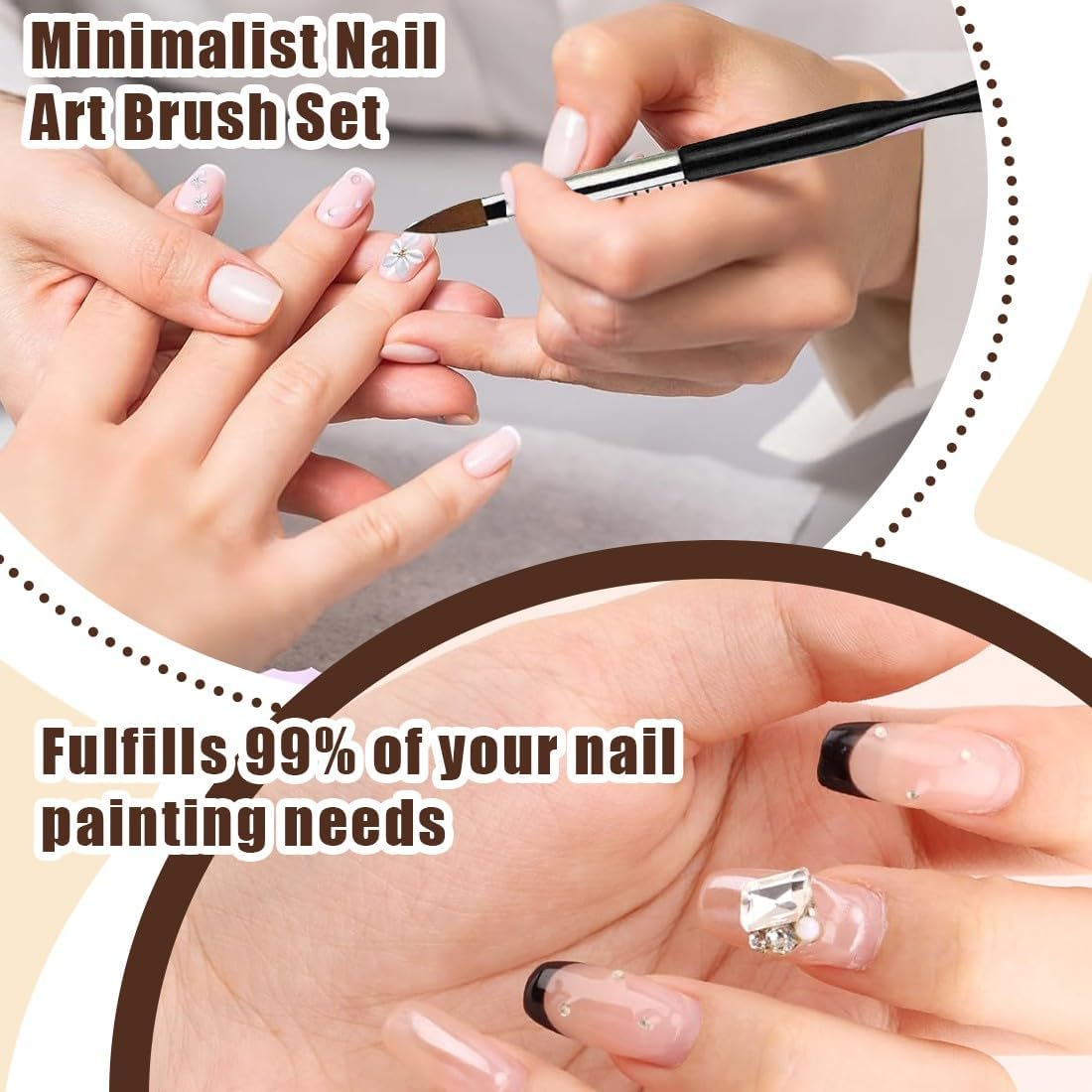 JYNXOR Set of 6 Double End Nail Brushes, Nail Design Brush, Brush for Gel Nails, Nail DIY Set, Double End Nail Art Brush Kit, Professional Manicure Tools Kit (Gold/Silver)