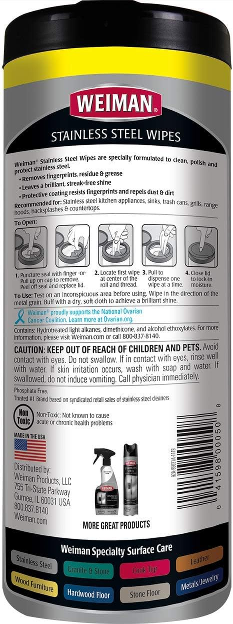 Weiman Stainless Steel Wipes - Kitchen Surface Cleaner for Fridge, Dishwasher, Oven, Sink & Grill - Fingerprint, Grease & Watermark Remover - 30 Count, Pack of 2 image number 4