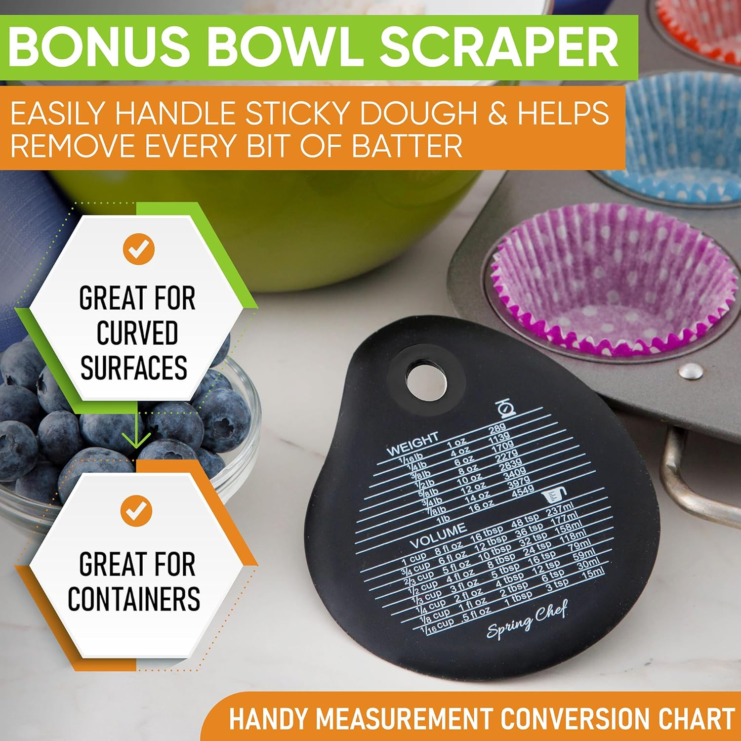 Spring Chef Dough Bench Scraper for Baking with Markings - Stainless Steel Kitchen Dough Cutter Tool with Bowl Pastry Scraper for Pizza, Bread, Pastries - Bench Knife - Dishwasher Safe - Black image number 5