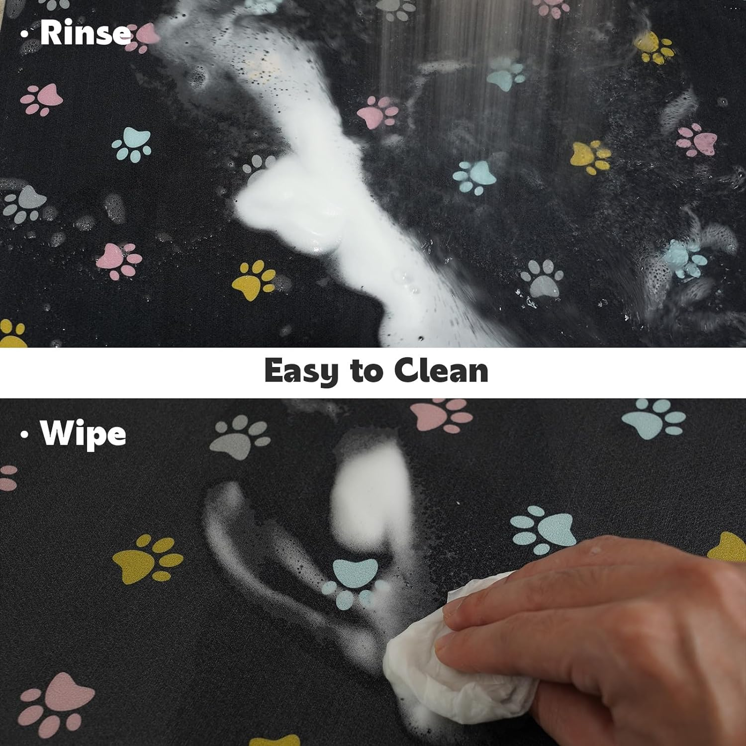 Cat Food Mat Absorbent Dog Mat for Food and Water Non Slip Quick Dry Dog Bowl Mats for Floors 19" X 12" Paw Dark Gray - Paw Light Gray image number 3