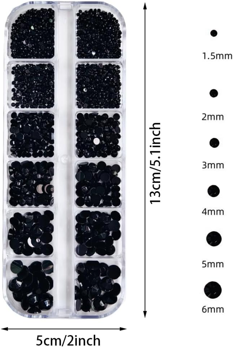 3Pcs Shiny Flatback Nail Rhinestones Gems,Multi-Shape round Beads for Nail Art, Includes Picker & Tweezers for DIY Manicure, Sparkling Nail Decorations for Professional Salon or Home Use,Black image number 6