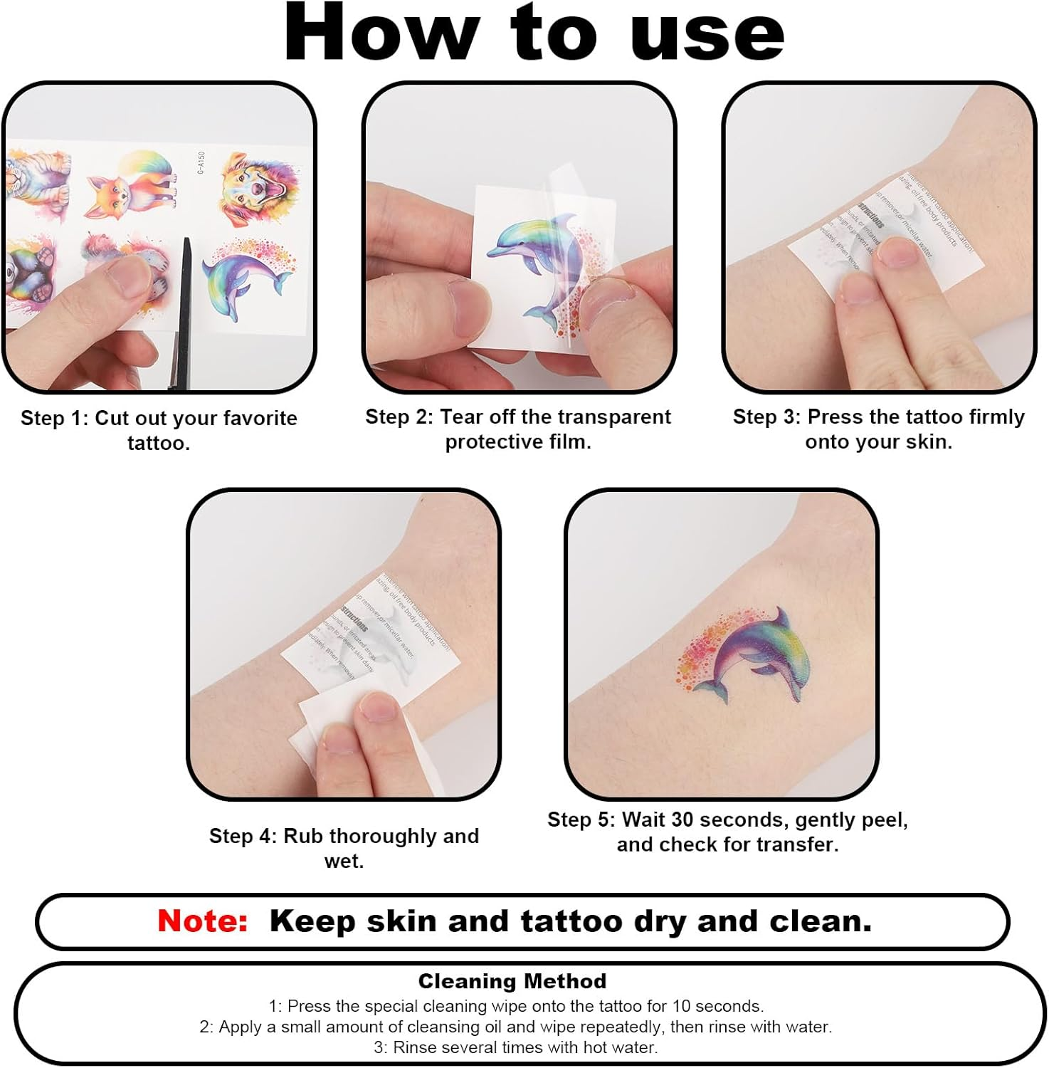 Lasuroa 120Pcs Animal Temporary Tattoos for Kids, Waterproof Watercolor Fake Tattoo Stickers Suitable for Body Arm & Shoulder Ideal Girls Boys Birthday Party Supplies image number 1