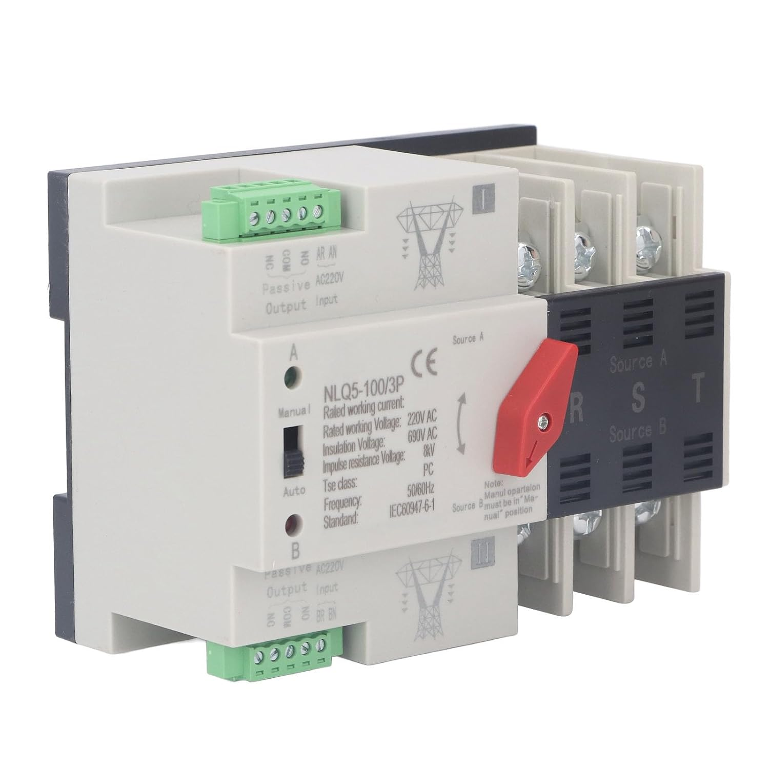 Dual Power Automatic Transfer Switch, 3P AC Flame Retardant PC Transfer Changeover Switch for Home (63A) image number 6