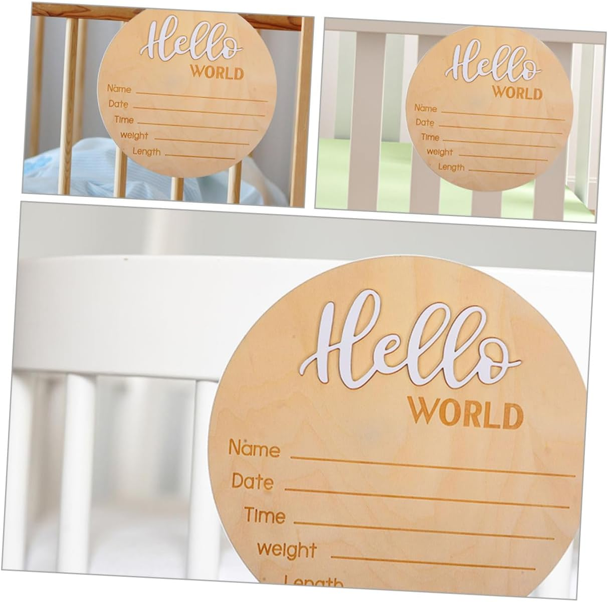 2 Pcs Wooden Baby Announcement Sign Newborn Name round Birth Announcement Sign for Hospital Photo Prop Welcome Newborn image number 3