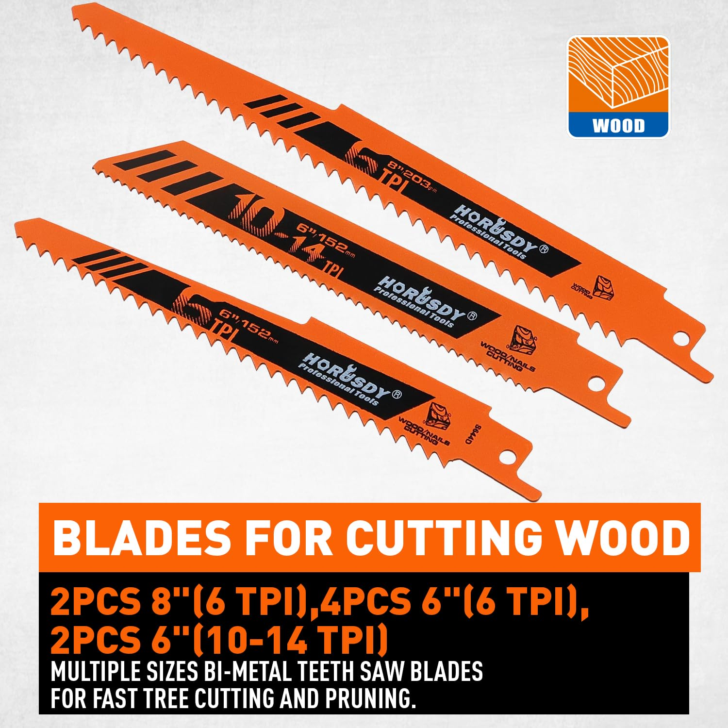 HORUSDY 10-Piece Reciprocating Saw Blade Set, 150Mm/6'' Saw Blades for Wood and Metal Wood Pruning image number 2
