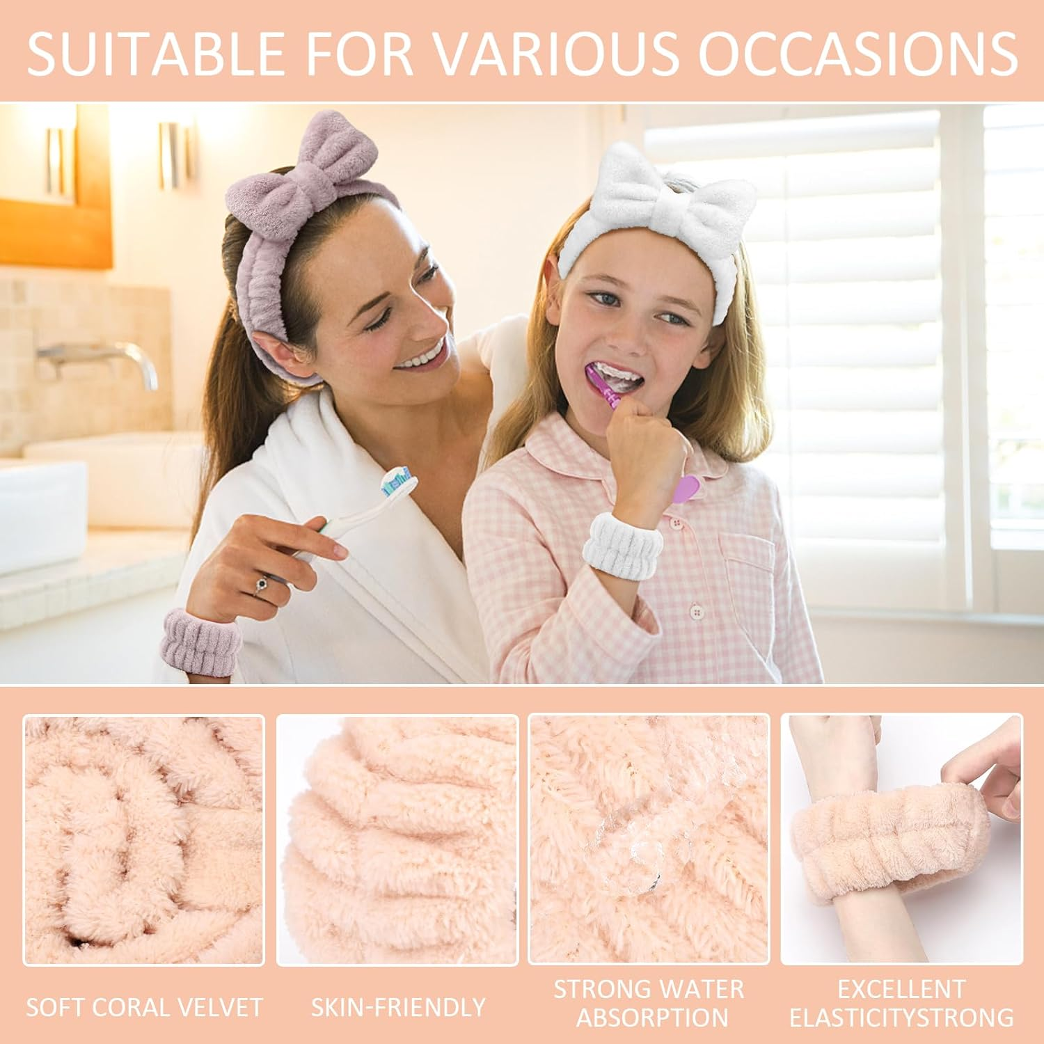 EIMMBD Wrist Towels for Washing Face, Microfiber Face Washing Wristbands Makeup Headband Spa Wash Towel Band Absorbent Wrist Sweatband for Women - Beige White Khaki image number 3