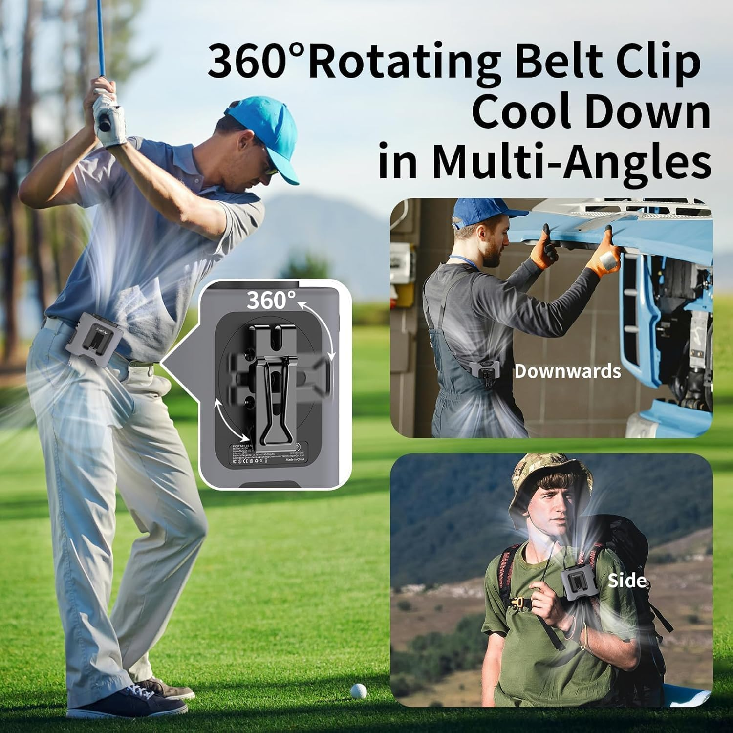 14500Mah Belt Fan, Waist Fan with Max 67H Working Time and 5 Speeds Adjustable, Clip on Fan for Outdoor Jobsite Camping Farms (Grey) image number 2