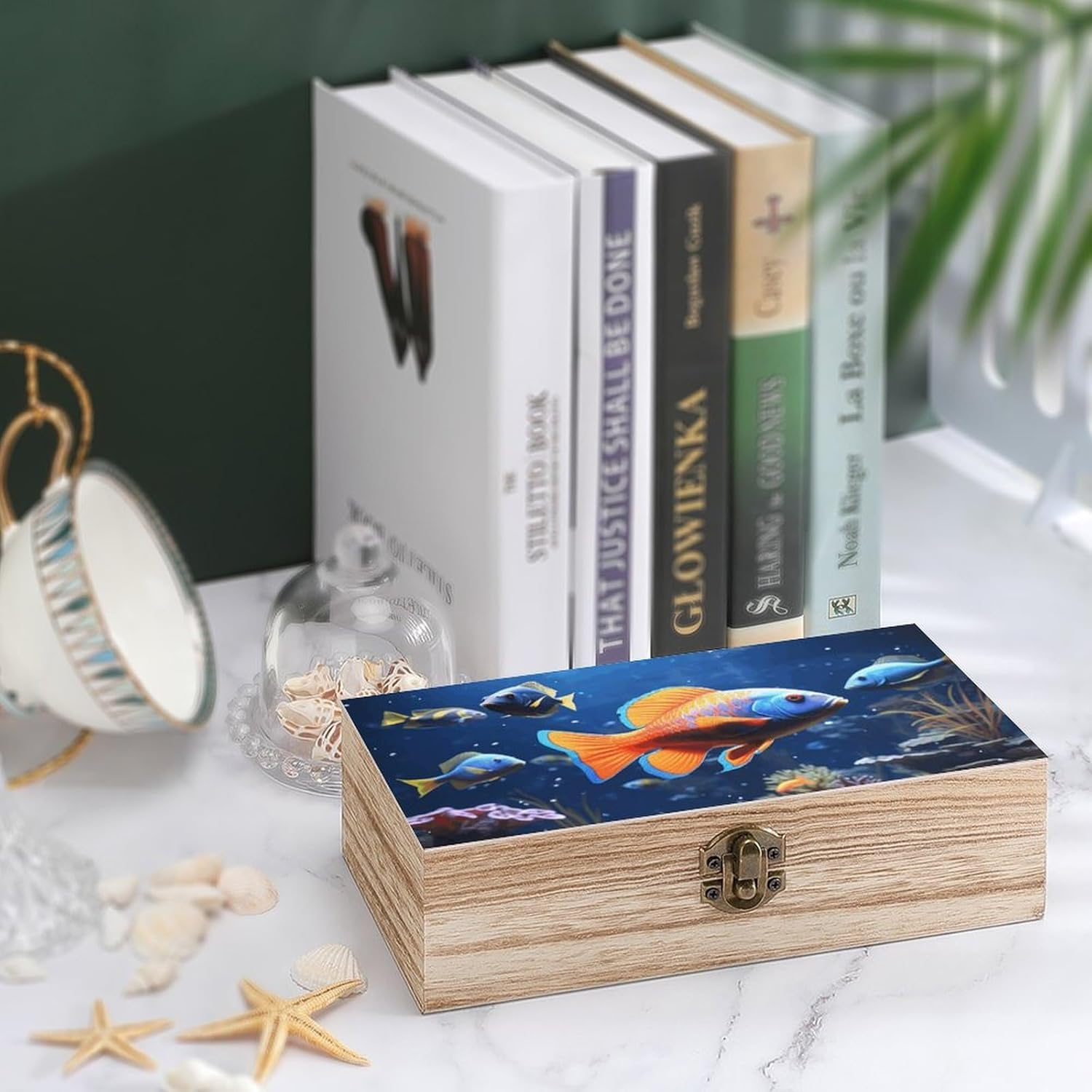 Fishs Wooden Box Wood Wedding Keepsake Boxes with Lids Small Decorative Boxes Lightweight Wooden Memory Storage Box for Crafts Keepsakes Jewelry Photo Letter Storage image number 4