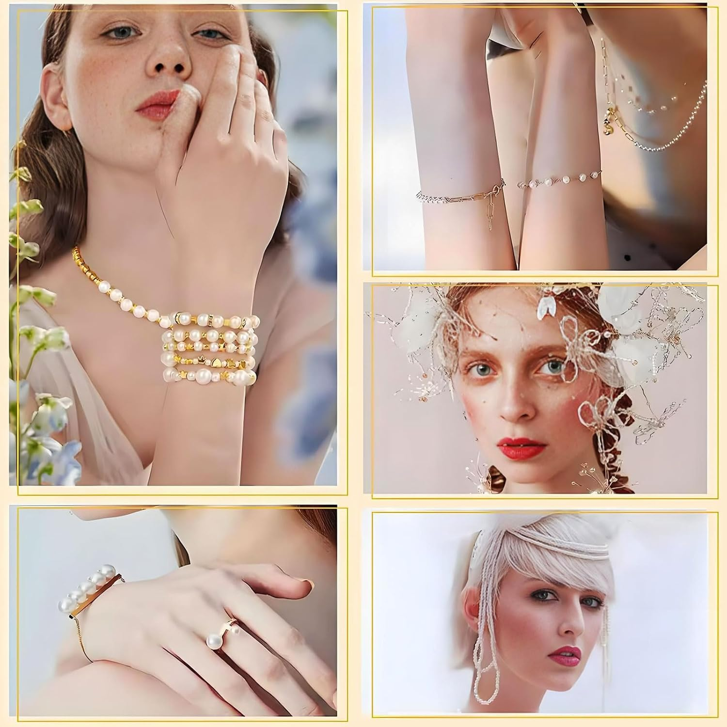 MYTOAU 1860Pcs Pearl Beads for Bracelets Making,Spacing Bead Set,Multi-Shape Pearls and Gold Spacer Bead,Round Pearls Beads Craft DIY for Jewelry Making Kit for Adults Charms for Bracelets String image number 2