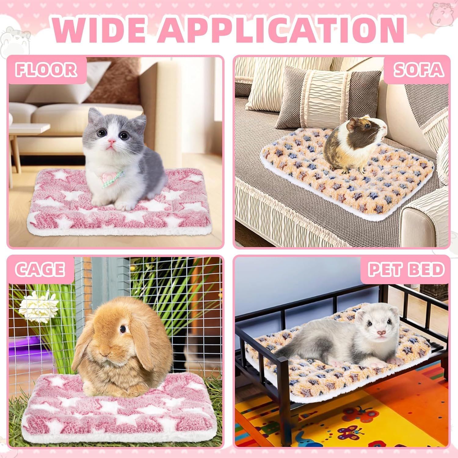 Yedsintu 2 Pcs Guinea Pig Bed Soft Rabbit Bedding Cage Liner Bunny Mats Pee Pads Small Animal Bed Pad Guinea Pig Pillow Pet Bed Mat for Chinchilla Hedgehog Ferret image number 2