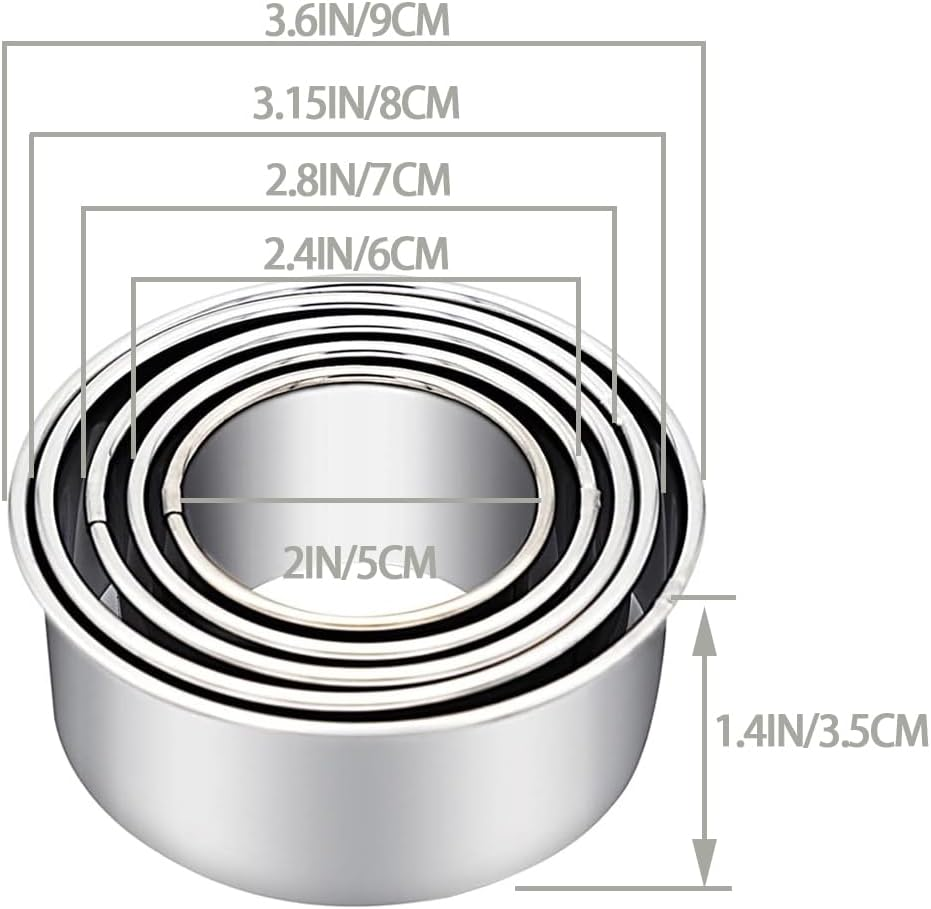 Biscuit Cutters, round Cookie Cutters/Stainless Steel Dumpling Skin Cutters/Cake Pastry Cutters/Cake Cookie Scone Cutters Molds Stamps for Cooking Baking (5Pcs, Plain Edge)
