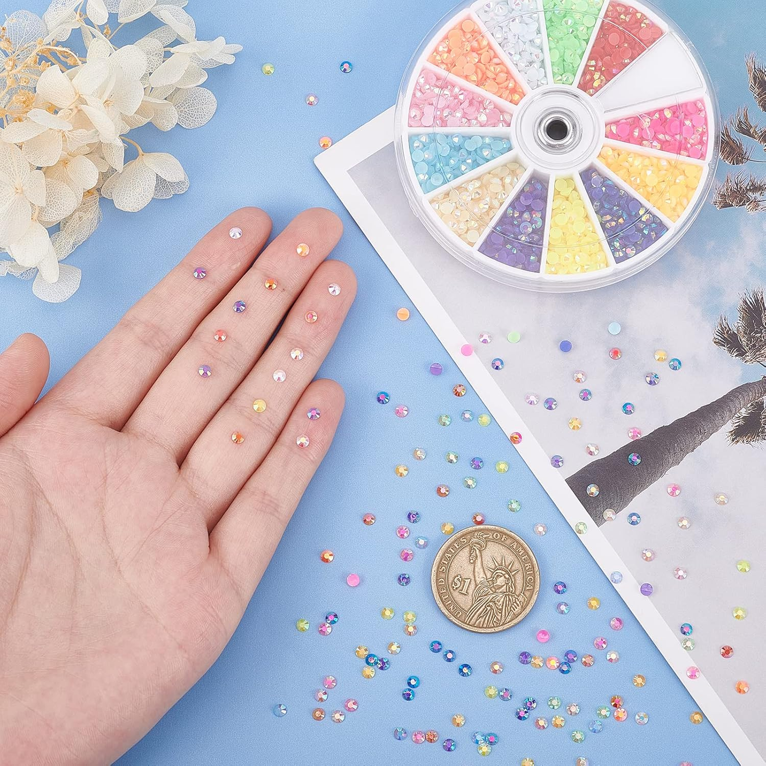 Pandahall 2400Pcs Flatback Crystal Rhinestones, 12 Color Bulk Jelly Rhinestones Bling Nail Crystals AB Color Rainbow Gems for Tumblers Clothes Shoes Makeup Nail Arts DIY Crafts, 3Mm/0.12 Inch image number 2