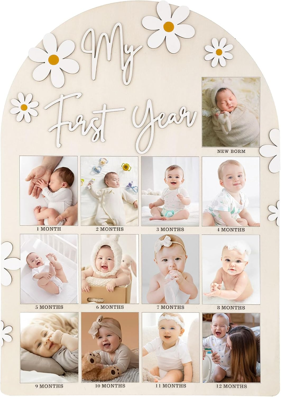 One Year Birthday Wooden Photo Board,My First Year Milestones Photo Board,12 Monthly Picture Frame Baby First Year Wood Acrylic Sign 1St Birthday Decorations Baby Keepsake Gifts(Syle)