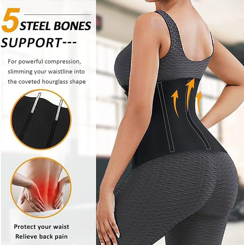 Acemedia Neoprene Sweat Waist Trainer Trimmer Belt for Women Workout Sports Girdle Tummy Control Body Shaper Slim Belly Band Black image number 2