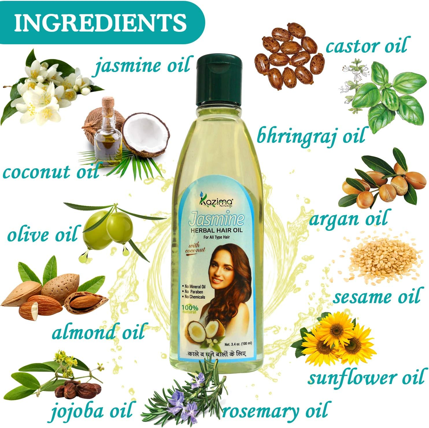 KAZIMA Jasmine Herbal Hair Oil Ideal for anti Hair Loss, Lice Prevention, Dandruff & Promote Hair Growth (100ML) (Pack of 2)