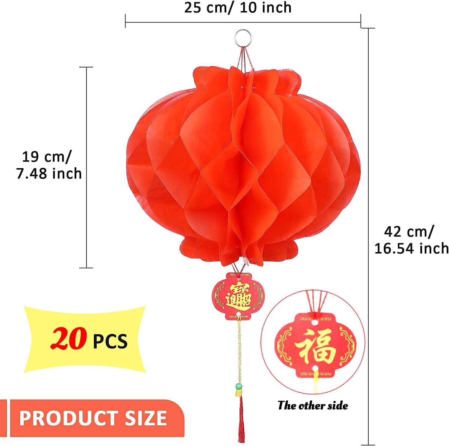 20 Pieces 10 Inch Chinese Red Paper Lanterns Festival Decorations for New Year, Spring Festival, Wedding and Restaurant image number 6