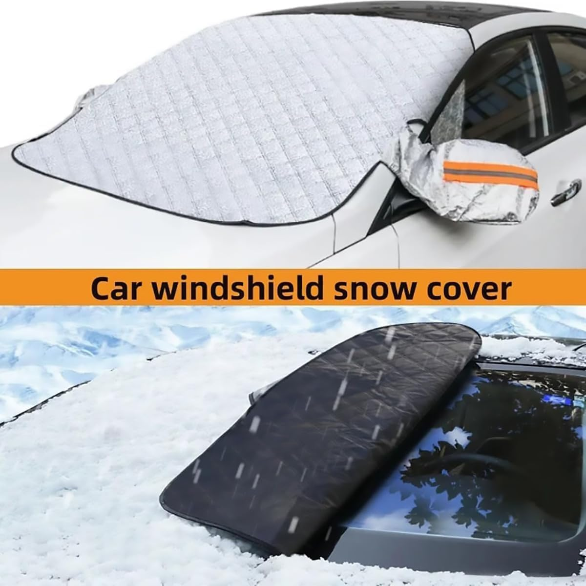 AIMALL Magnetic Car Windshield Snow Cover 90.6X57.1 Inch PEVA Thickened Frost Sunshade Anti-Freeze Waterproof Sun Rain Dust Protector for All Seasons Silver image number 3